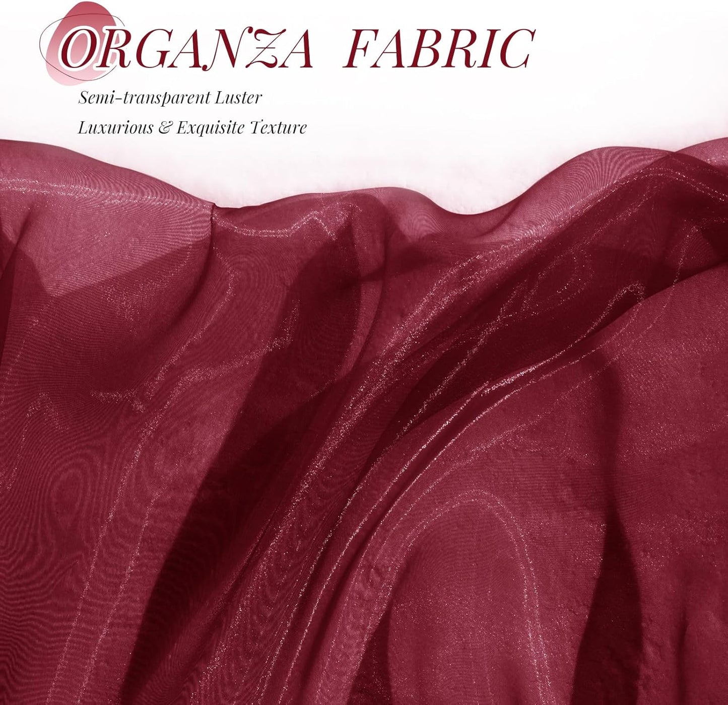 P Pothuiny Sheer Organza Fabric by The Yard, 1 Yard x 60 Inch Wide Bridal Burgundy Organza Tulle Fabric Roll Shiny Gauze Fashion Dress Sewing Craft for Wedding Party Decorations Backdrop