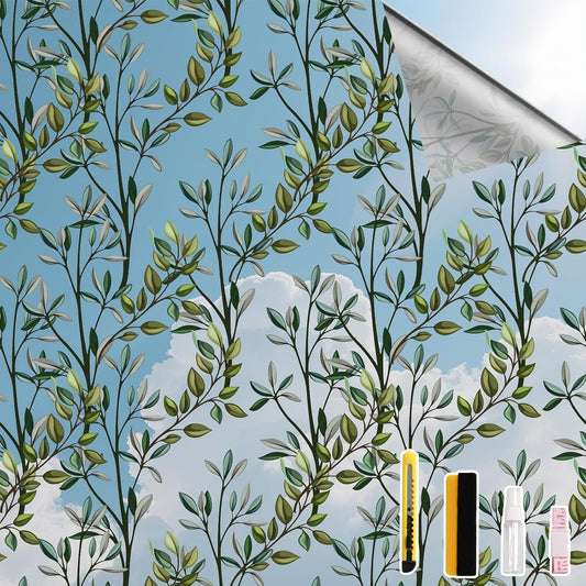 NINETREX One Way Window Privacy Film, Daytime Privacy Static Cling Sun Blocking Anti UV Reflective Window Tint for Home and Office 17.5 x 78.7 inches, Silver Leaf