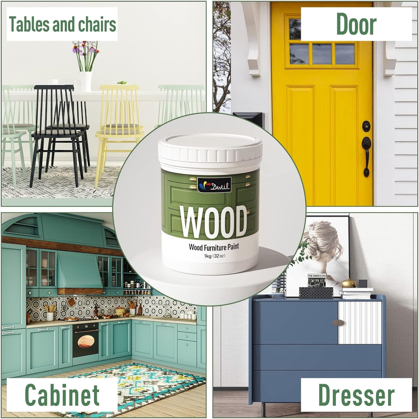 DWIL Matte Finish Furniture Paint - 5 Oz Wood Paint for Cabinets, Doors, Tables, and Dressers Refinishing - Water-Based, Non-Toxic & Odorless, Easy to Apply(Cardamom Green)-Trial Pack