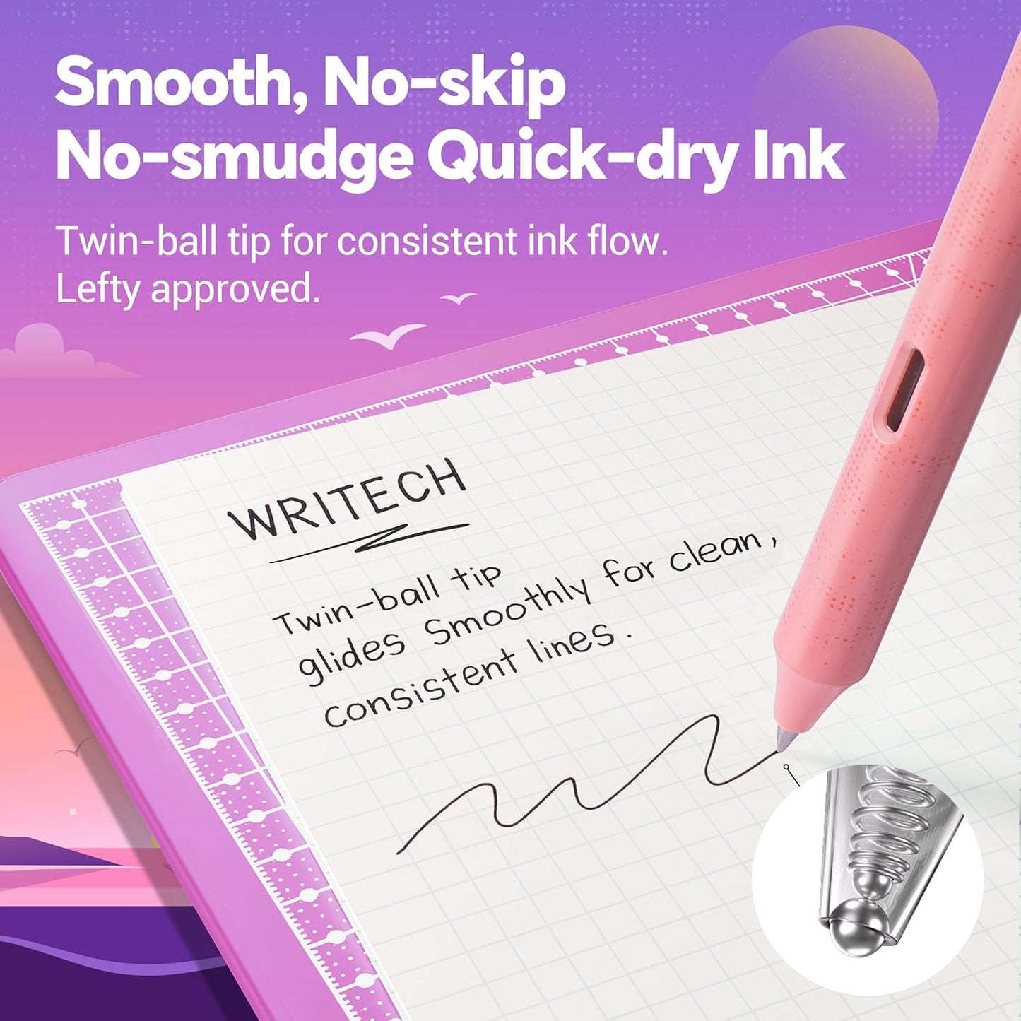 WRITECH Black Ink Gel Pens: 8-Pack Retrowave 0.5mm Fine Point Pens - Smooth Writing Silent Clicker and Refillable Perfect for School Office & Everyday Use.