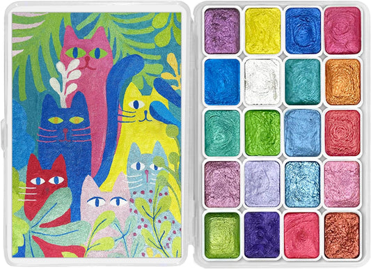 Mini Forestry Shifting Watercolor Painting Set, 20 Color Shifting Watercolor Paint Set, Shimmer Metallic Watercolor Paints Set, Glitter Watercolor Paint, Solid, Matisse Style
