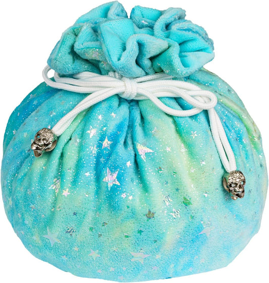 DND Dice Bags Large with Pockets Cyan Storage Bag Star Pattern for D&D RPG Game - Capacity 200+ Polyhedral Die