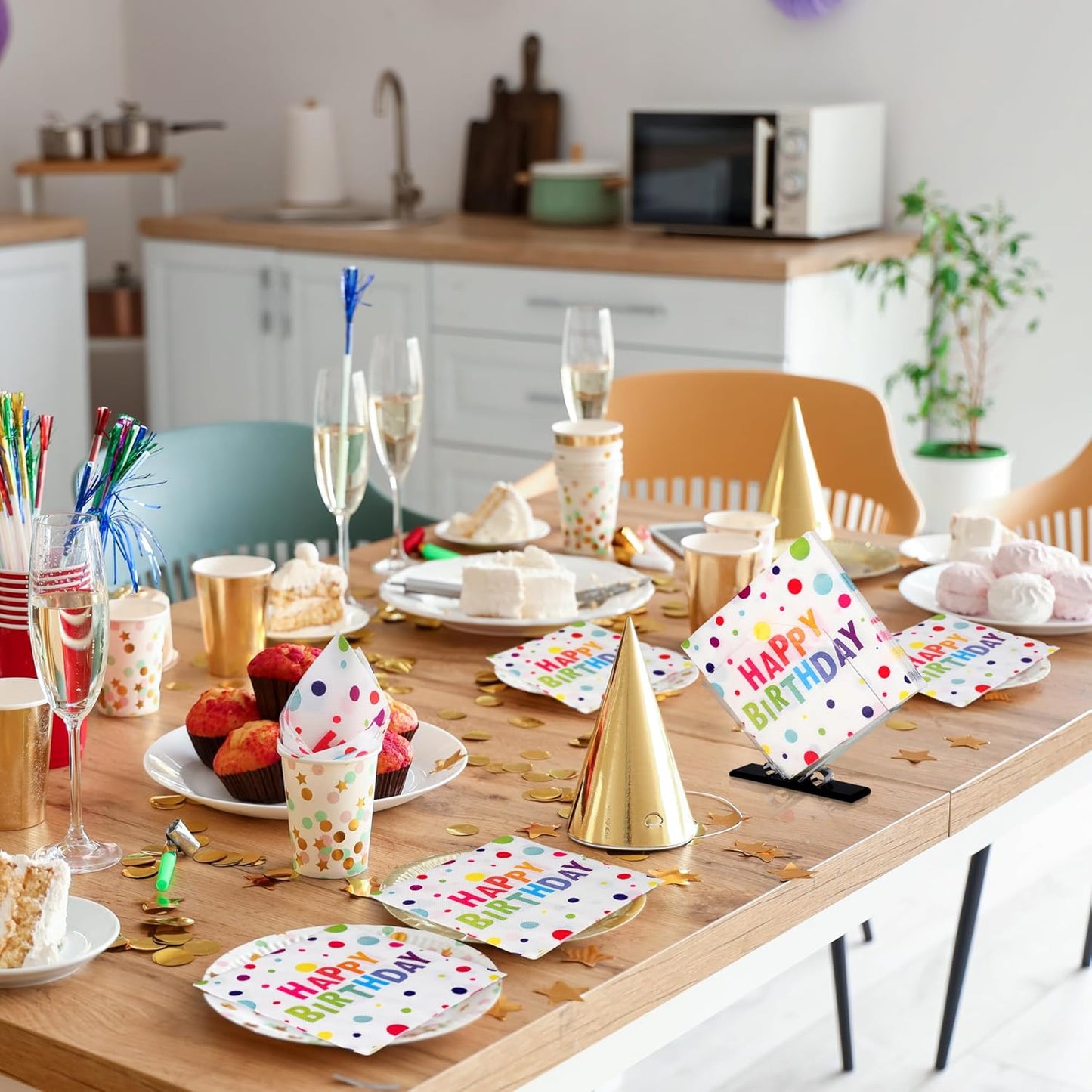 Aodaer 48 Pieces Happy Birthday Paper Napkins Disposable Rainbow Napkins Colorful Cocktail Dinner Napkin Set 13" x 13" Unfolded Tableware Napkin for Rainbow Party Supplies Birthday Party Decoration