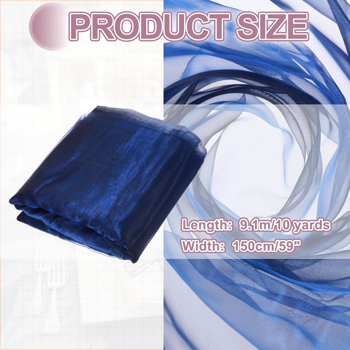 MECCANIXITY Iridescent Sheer Organza Fabric, 10 Yards x 59 Inches Solid Holographic Shiny Fabric Organza Cloth for Wedding, Curtains, Costume, Photo Background, Gradient Sapphire Blue Black