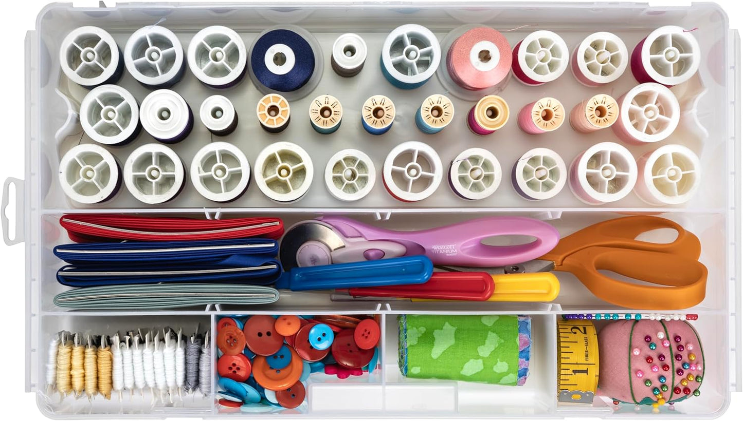 ArtBin 7003AB Sew-Lutions Sewing Supply Storage System with Lift-Out Thread Spool Tray, [1] Plastic Storage Case, Clear
