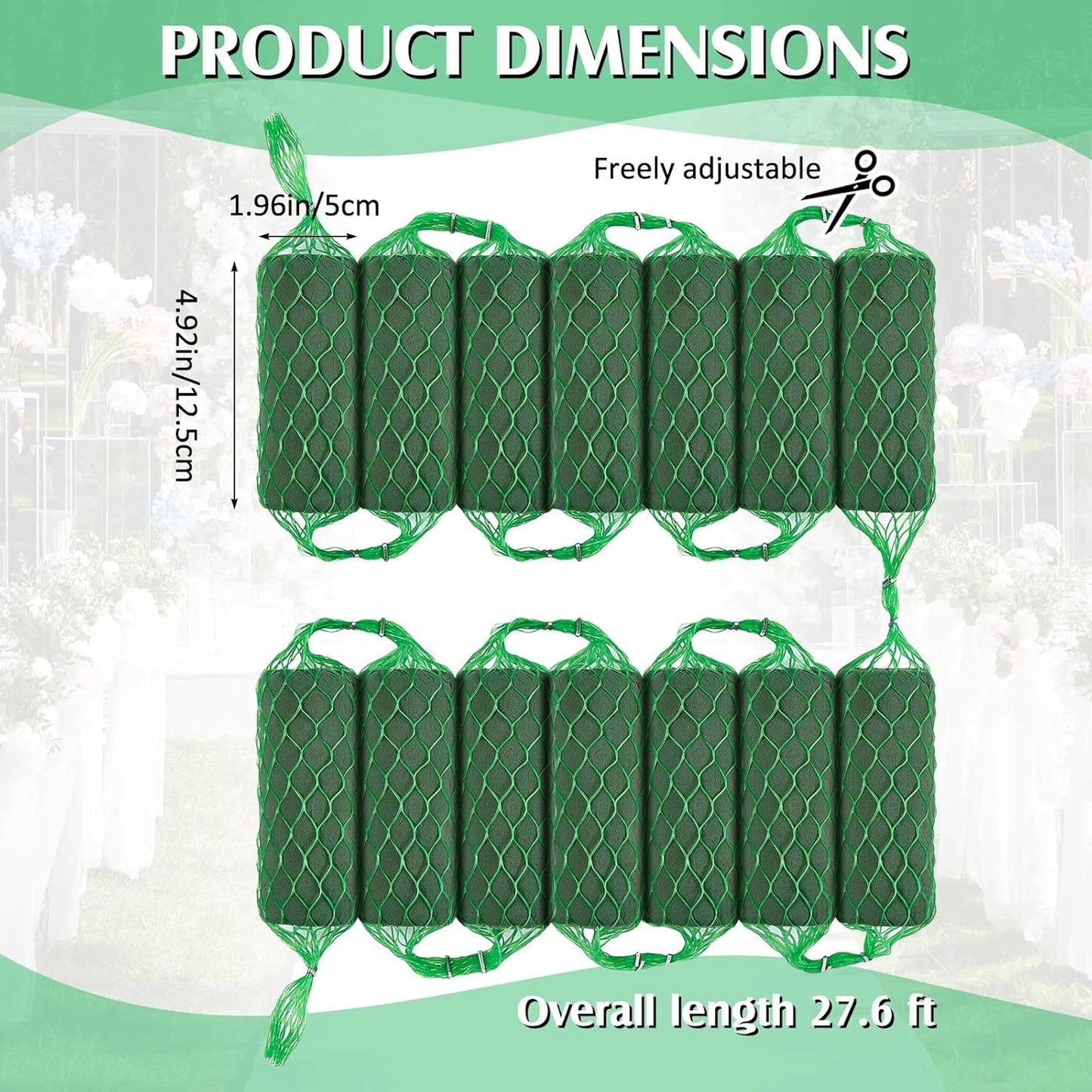 42 Pcs Floral Foam Garland 27.6ft Absorption Flower Holder Plant Foam Flower Green Sponge Foam for Wedding Arch Door Tabletop Decoration Arrangement Home Garden Craft