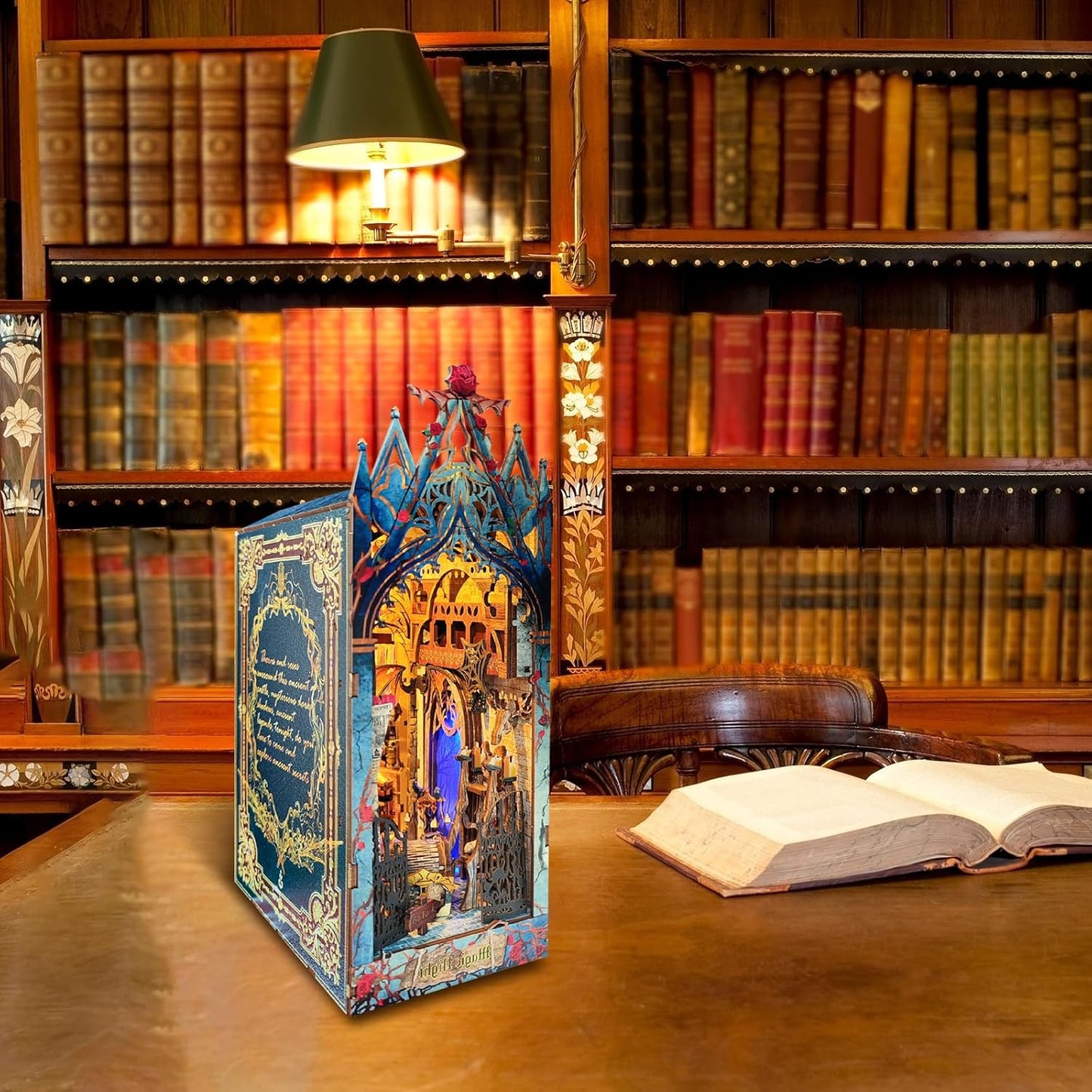 DIY Book Nook Kit,Dollhouse Booknook Bookshelf Insert Decor,3D Wooden Puzzles with LED Dust Cover,Book Nook Miniature Kit,Birthday Halloween Home Decor for Teens Adult-Moonlight Castle