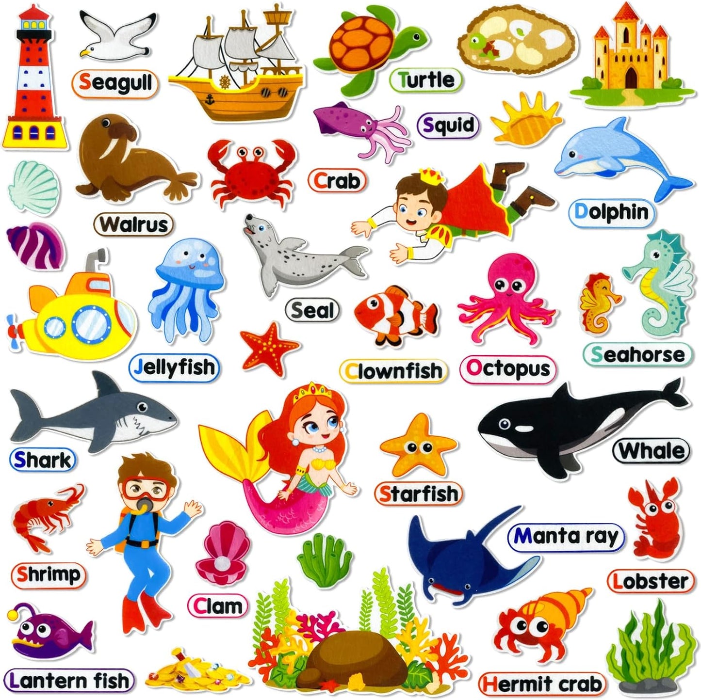 Felt Flannel Board Story Pieces for Toddlers Preschool,Kids Interactive Storytelling Teaching Play Kits for Felt Flannel Board,with Words Pieces(Marine Animals)