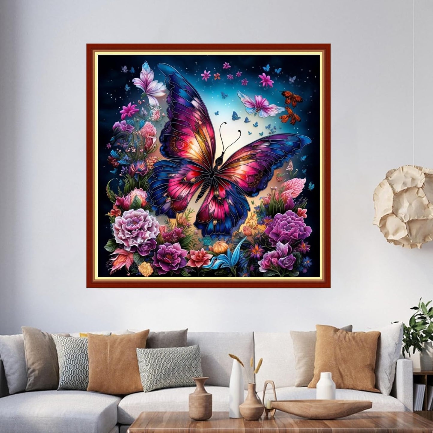 Foxhool Beginners Cross Stitch Kits Stamped Full Range of Embroidery Kits for Adults DIY Cross Stitches kit Embroidery Patterns for Needlepoint kit-Colorful Butterfly Flowers 17.7x17.7 inch