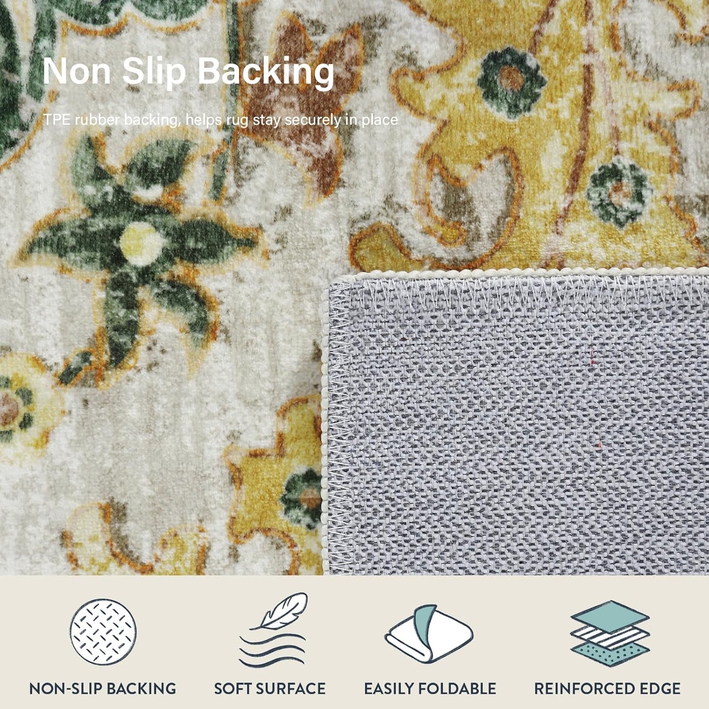 Lahome Bohemian 2x6 Washable Hallway Runner Rug, Kitchen Runner Rugs Non Skid Washable, Floral Medallion Soft Bathroom Carpet Runners for Laundry Room Bedroom Foyer Entryway, Yellow/Green/Multi