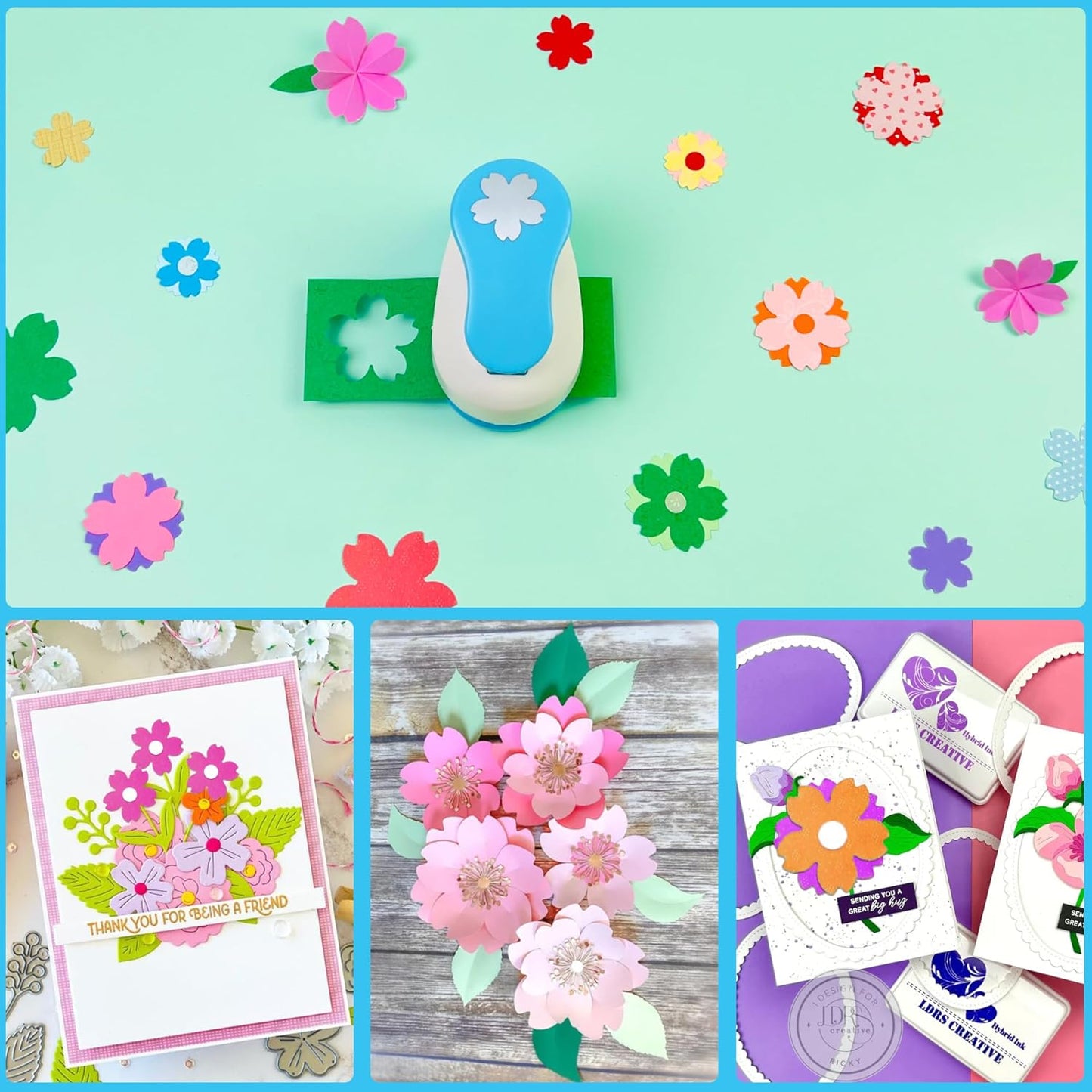 Flower Hole Punch for Paper Craft Size Out 2-Inch, Cherry Blossoms Punches, Craft Lever Punch Handmade, Tool Flower Punch for Scrapbook, Festival Cards, DIY Arts