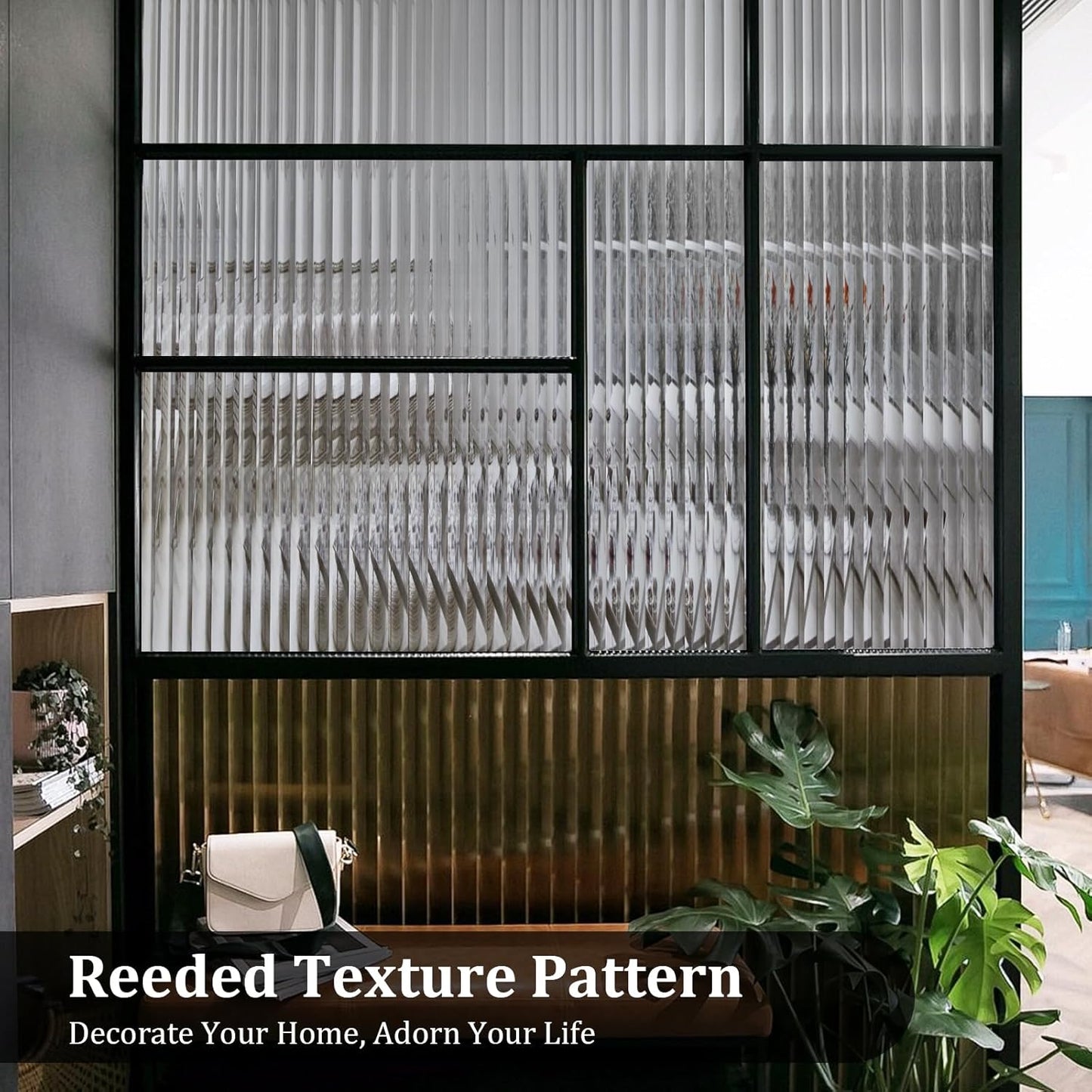 Beautyhero Window Privacy Film, Frosted Reeded Glass Cling, 3D Decorative Coverings with UV Blocking, Adhesive Stickers for Bathroom Doors Cabinet