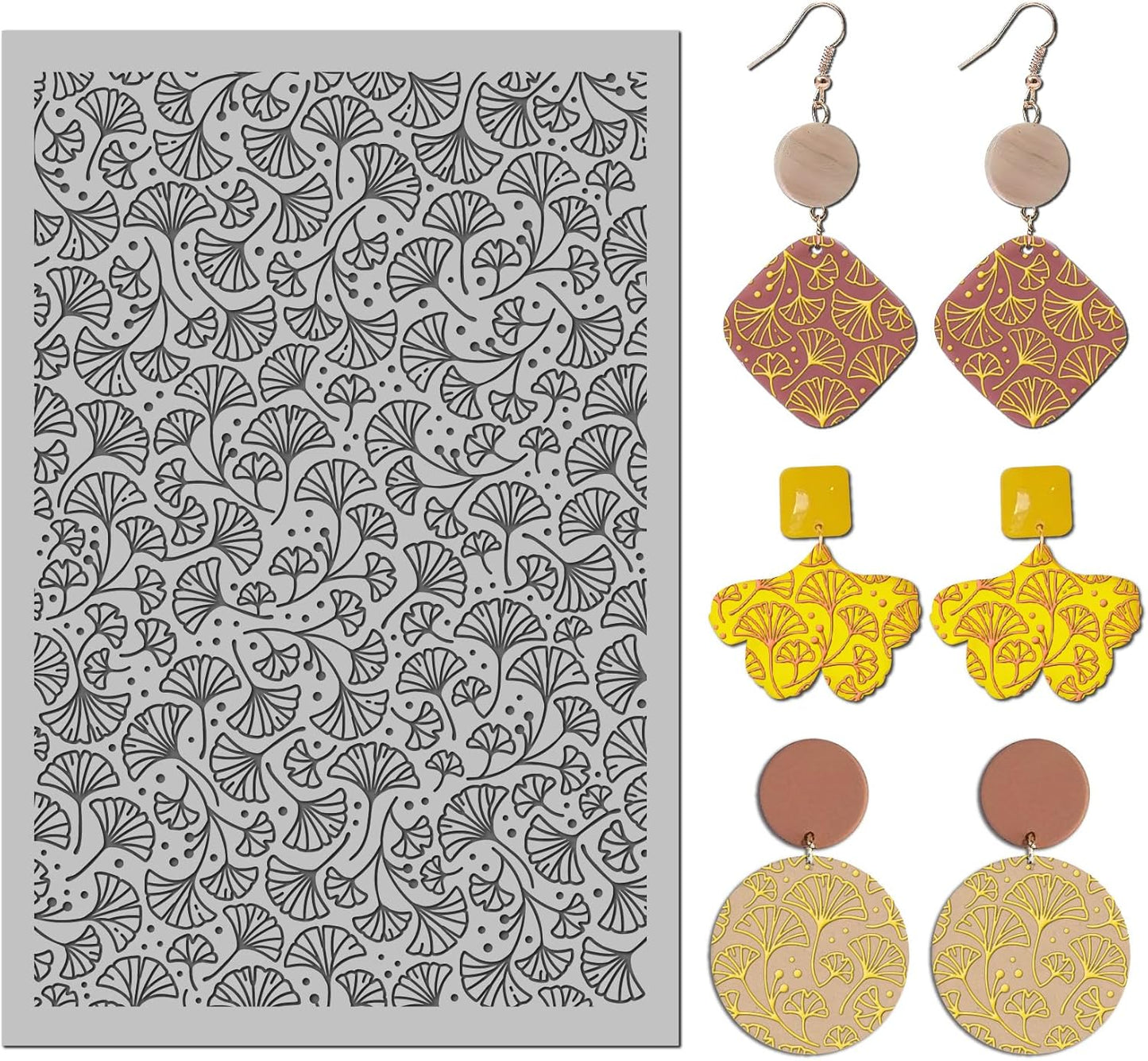 Arbuya Ginkgo Leaves Polymer Clay Texture Mat -Autumn Leaves Texture Sheet for Polymer Clay Jewelry Making, Earring Charms, DIY Craft Supplies