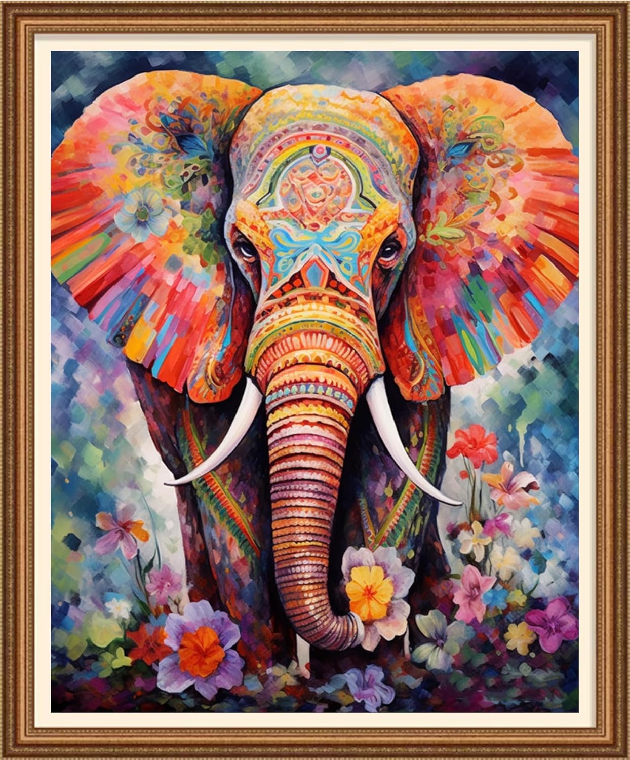 Disnesart Cross Stitch Stamped Full Embroidery Kits DIY 11CT Cotton Thread Printed DIY Needlepoint Kits Craft Needlework Set Cross-Stitch Stamped Sets-Colorful Elephant 16x20 inch