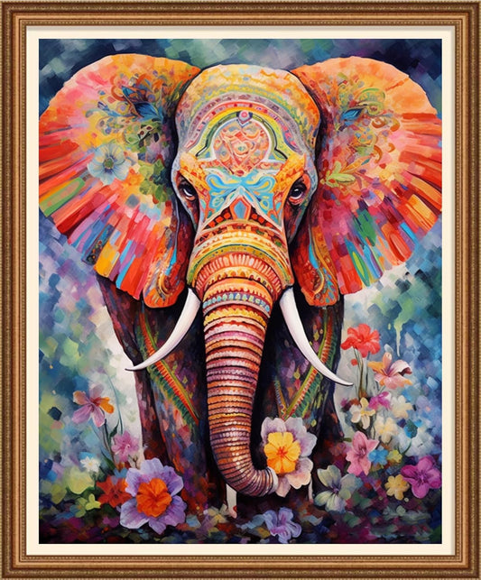 Disnesart Cross Stitch Stamped Full Embroidery Kits DIY 11CT Cotton Thread Printed DIY Needlepoint Kits Craft Needlework Set Cross-Stitch Stamped Sets-Colorful Elephant 16x20 inch
