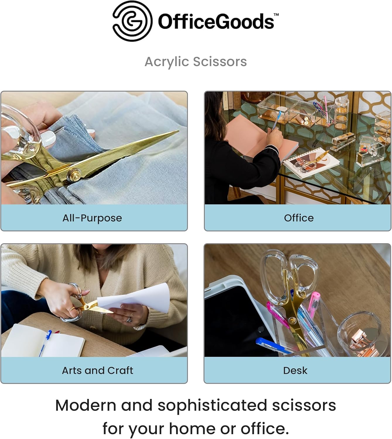 OfficeGoods 9” Stainless Steel Acrylic Scissors for Office and Home - Aesthetic and Sharp All Purpose Scissors, Perfect for Sewing, Arts and Crafts - Gold