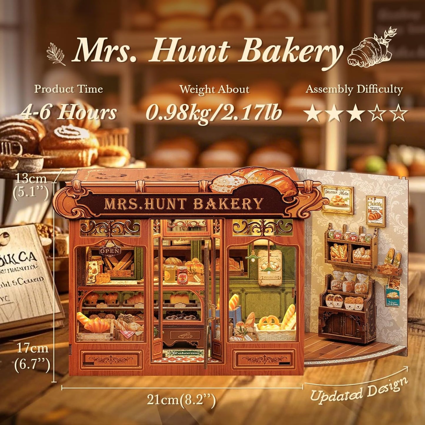 CUTEBEE Book Nook Kit - DIY Miniature House Bakery Dessert Shop Dollhouse Kit for Adults, Booknook Tiny House Bookshelf Decor 3D Wooden Puzzle, Gifts for Family, Friends (Mrs.Hunt Bakery)