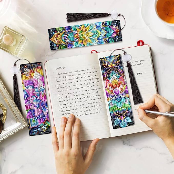 8 PiecesMandala Diamond Art Bookmarks 5d Mandala Beaded Bookmark Acrylic Tassel Bookmark for DIY Making Beginners Kids Adults Arts Craft Supplies (Mandala)