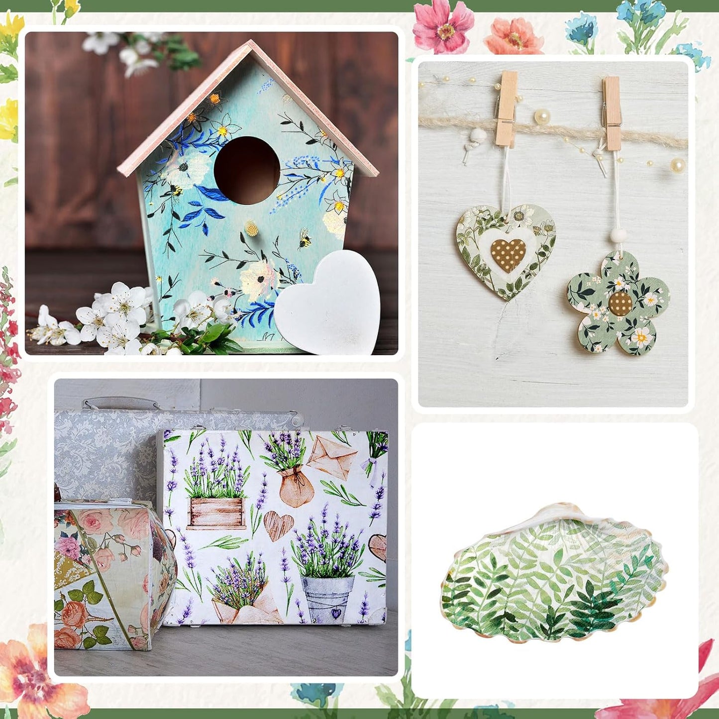 Crtiin 36 Pack 9 Styles Decoupage Napkins Assorted Floral Decorative Decoupage Napkins Chinoiserie Cocktail Paper for DIY Crafting Birthday Party, Each Unfolded 13 Inch(Fresh Plants)