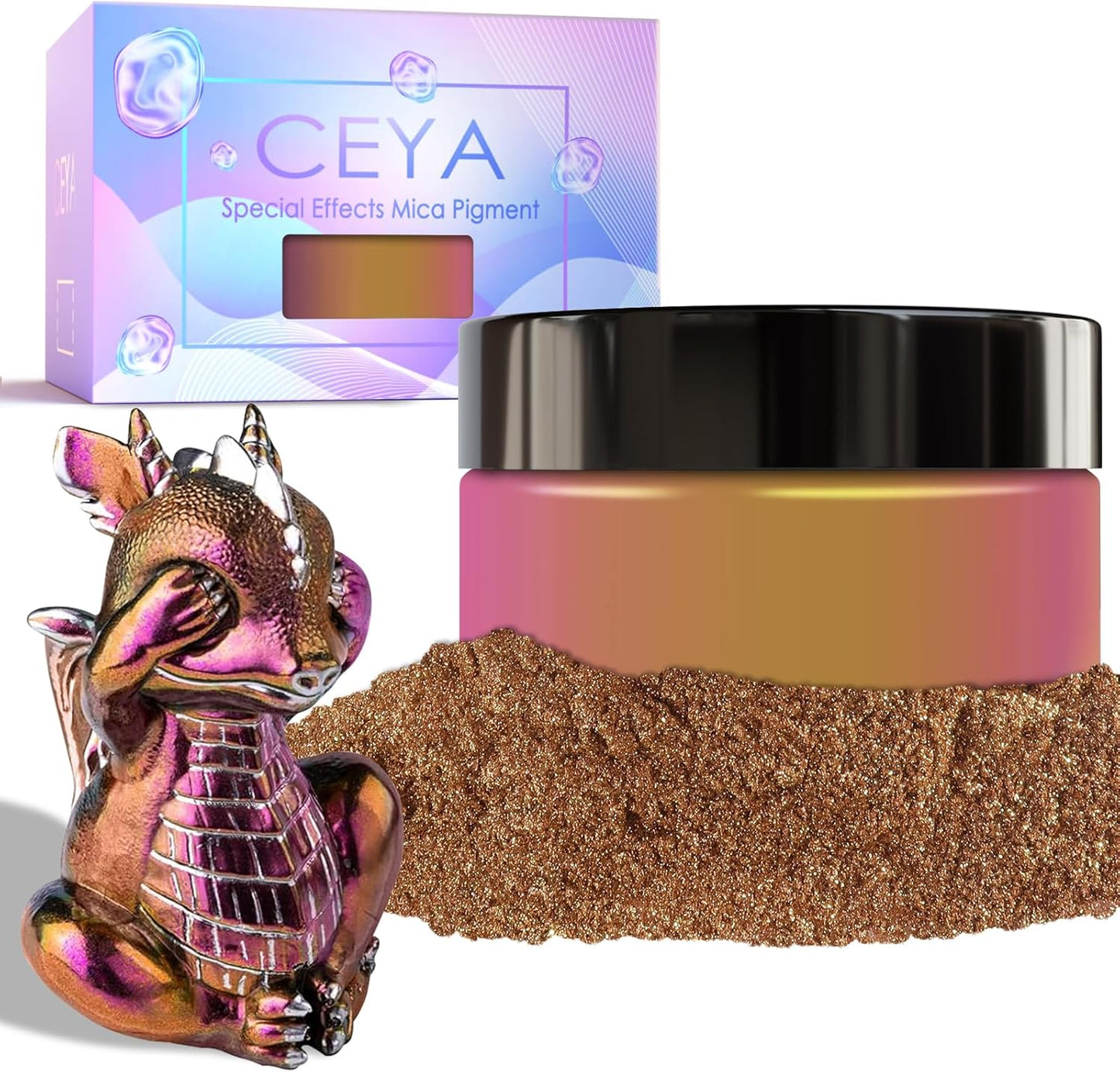 Ceya Chameleon Mica Powder, 1.8oz/ 50g Peach Sunset Chrome Nail Powder, Cosmetic Grade Pearlescent Effect Color Shift Pigment for Epoxy Resin, Makeup, Nail Polish, Soap Dye, Candle Making, Craft