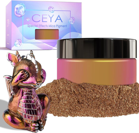 Ceya Chameleon Mica Powder, 1.8oz/ 50g Peach Sunset Chrome Nail Powder, Cosmetic Grade Pearlescent Effect Color Shift Pigment for Epoxy Resin, Makeup, Nail Polish, Soap Dye, Candle Making, Craft