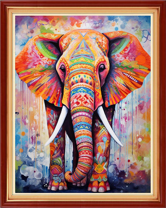 Foxdiviy Stamped Cross Stitch Kits Full Range of Embroidery Needlework Starter Kits for Beginners Adults 11CT Embroidery Patterns Art Crafts DIY Needlepoint Kits- Colorful Elephant 16x20 inch