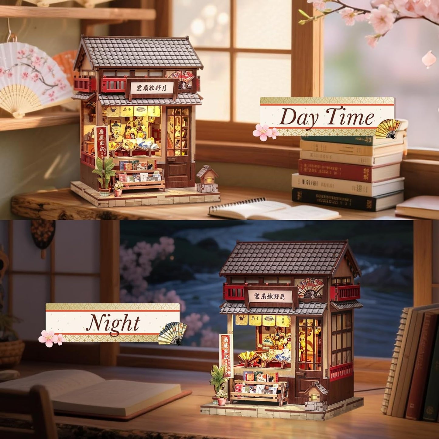 CUTEBEE Book Nook Kit - DIY Miniature House Japanese Fan Shop Dollhouse Kit for Adults and Teens, Booknook Tiny House Bookshelf Decor 3D Wooden Puzzle, Gifts for Family, Friends (Tsukino Eogi-dou)