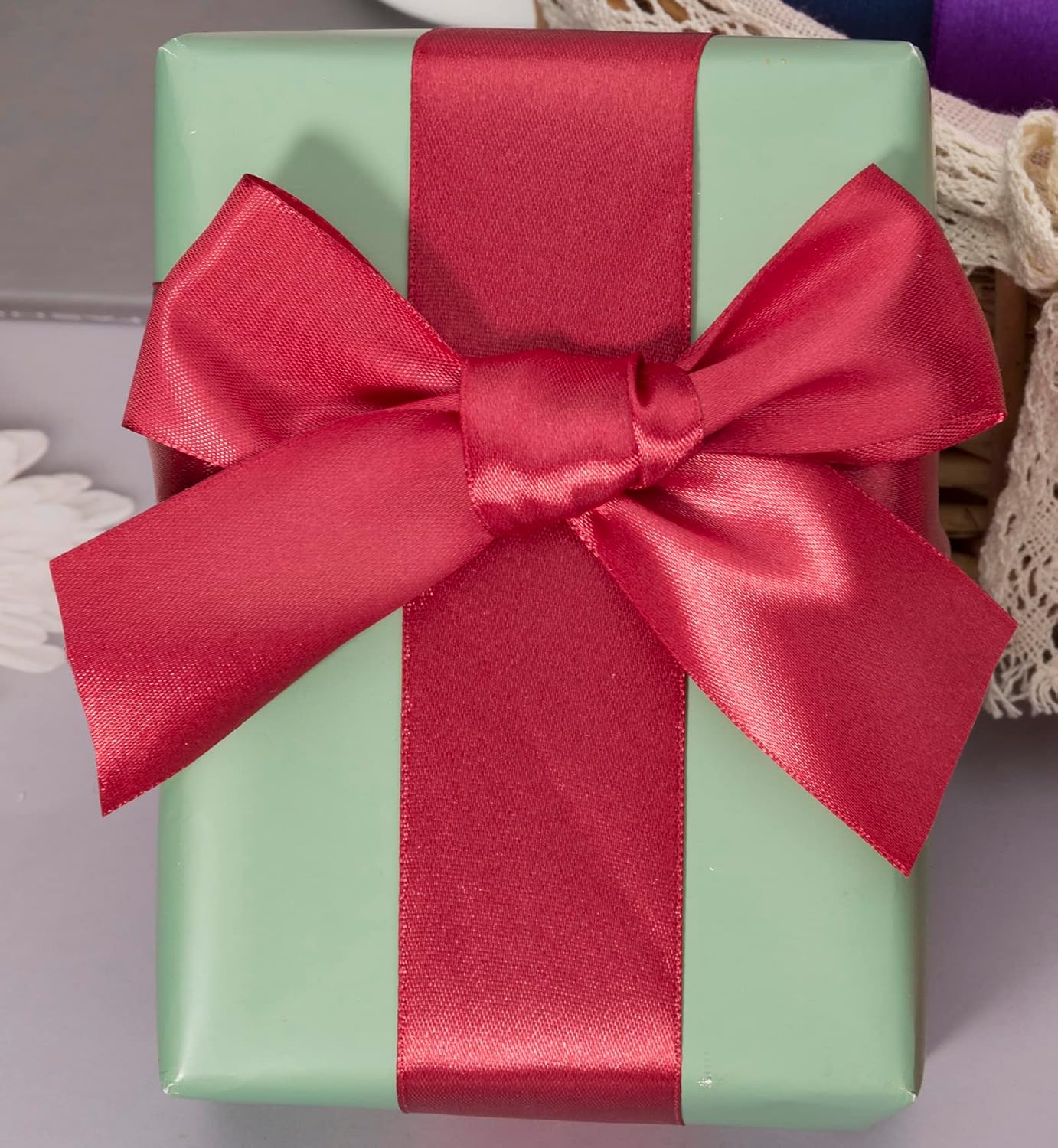 1 1/2 Inch Dark Red Solid Satin Ribbon, 50 Yards Craft Fabric Ribbon for Gift Wrapping Floral Bouquets Wedding Party Decoration