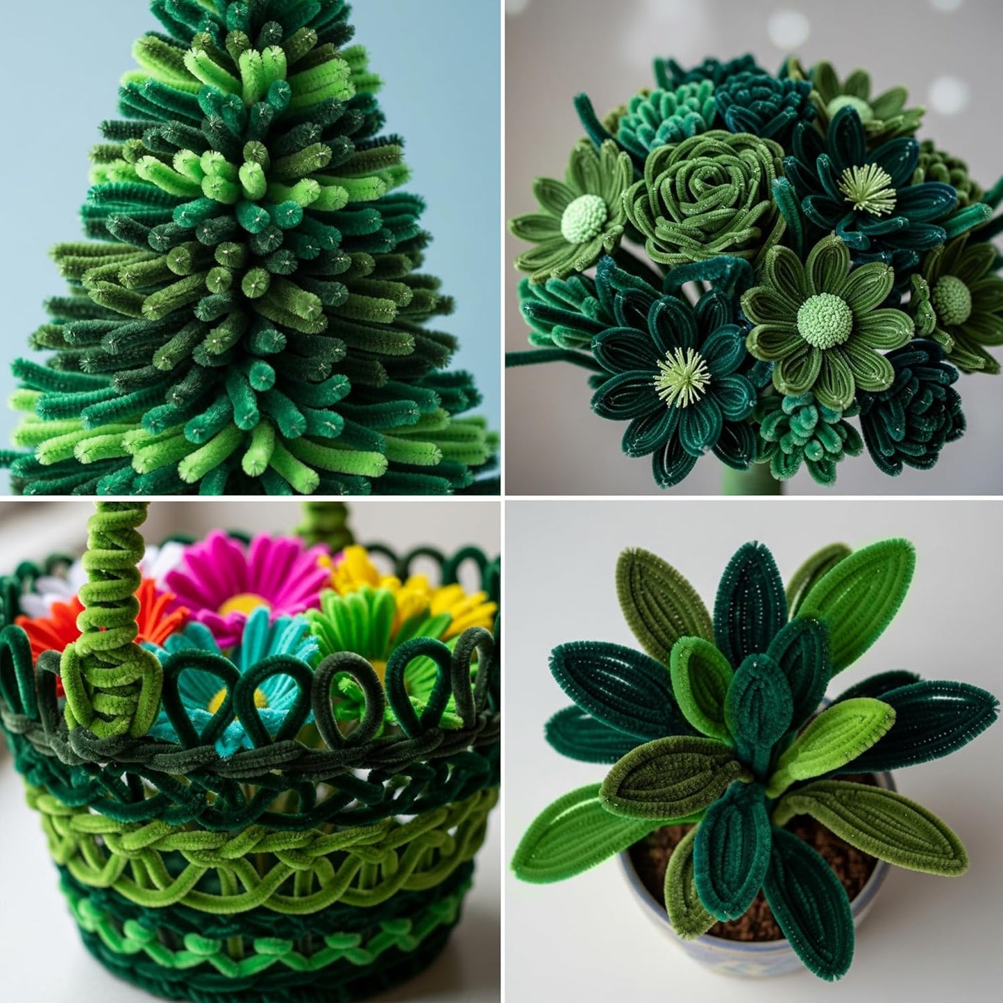 Caydo 300 Pieces Green Pipe Cleaners, Thick Fluffy Chenille Stems, Pipe Cleaner Crafts for Arts & Crafts, Perfect for Making Animals, Flowers, and Festive Decorations