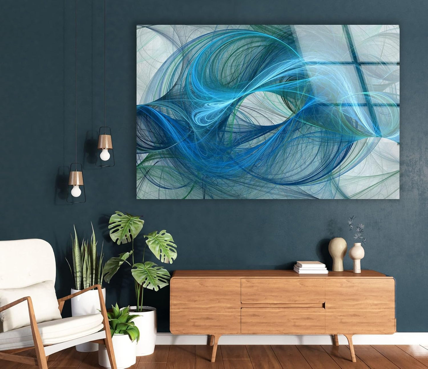 My Photostation.com 60WX40H'' Blue Energy Abstract Wall Art – Fluid Motion Glass PrintTempered Glass Printing Wall Decor Large Wall Art Wall Hangings