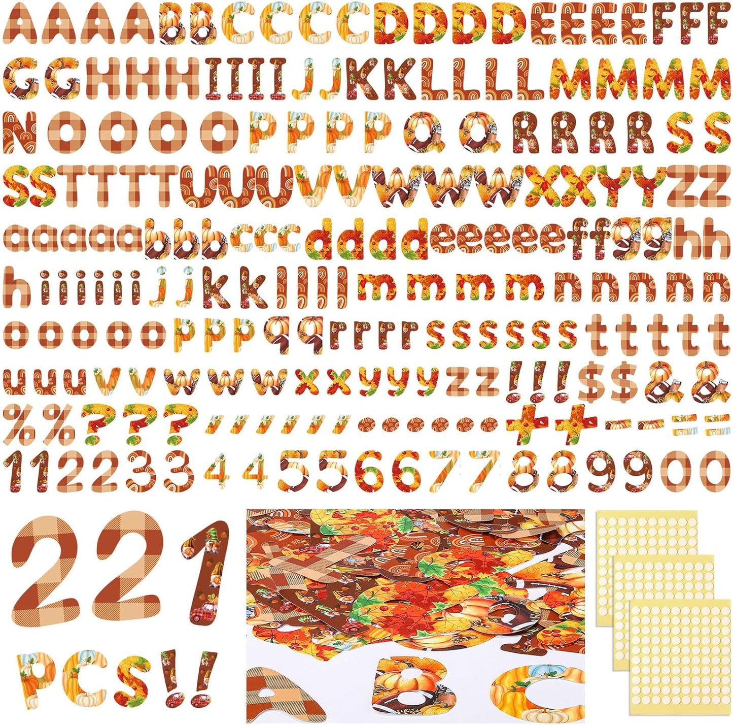 221 Pcs Bulletin Board Letters Round Alphabet Number Punctuation Symbol Combo Letter Cutouts Classroom Decoration for School Classroom Chalkboard Poster Board(Fall Round)