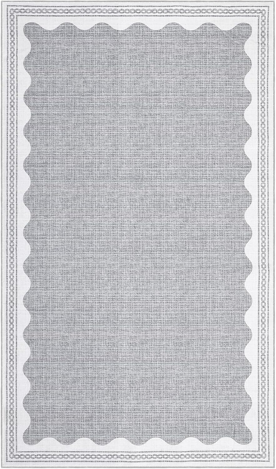 Scalloped Rug 4x6 Rugs for Entryway, Small Area Rugs Solid Grey Rug for Bedroom Girls, 4x6 Washable Rugs for Living Room, Non Slip Scalloped Bath Mat, Soft Dorm Nursery Carpet for Bedside