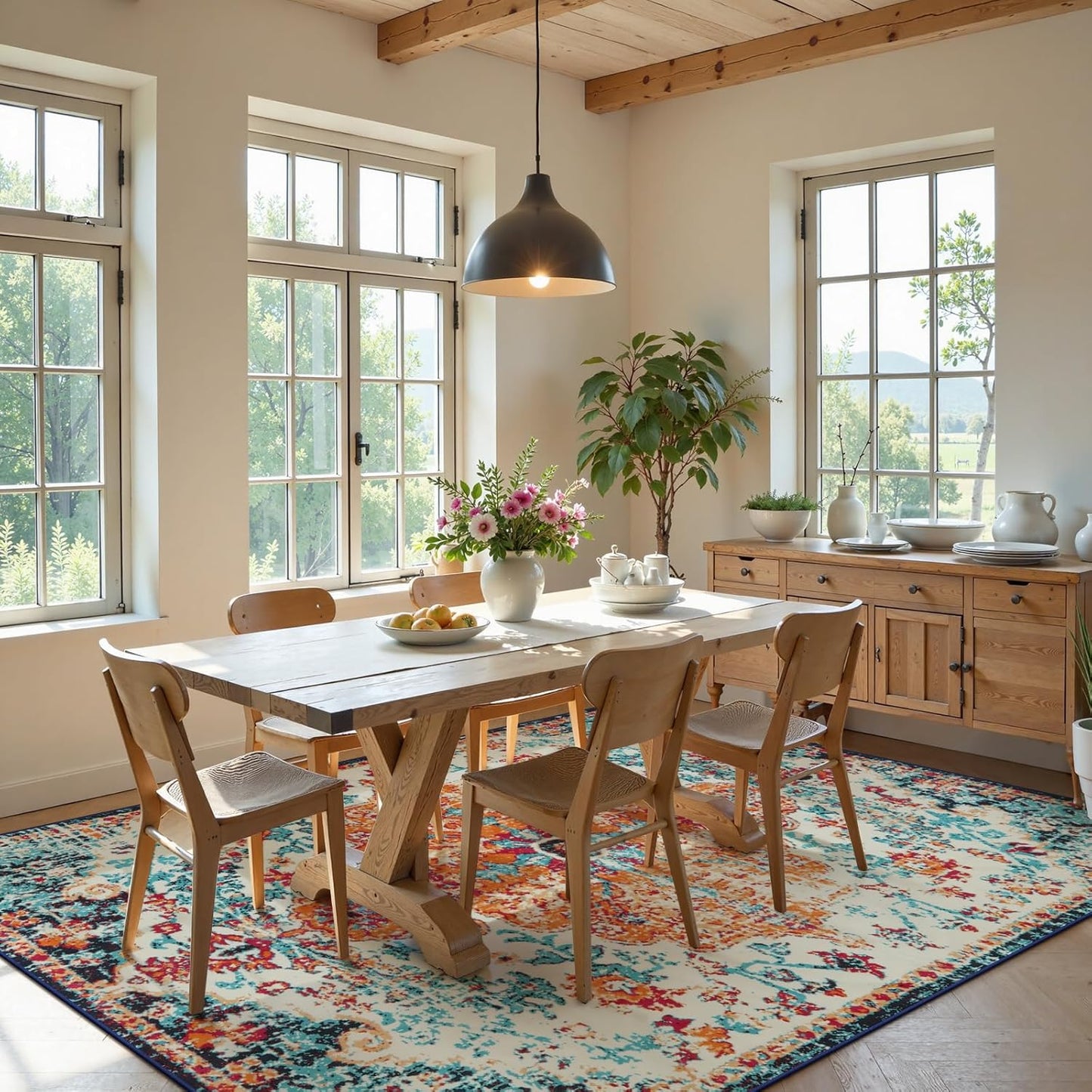 Lahome Area Rugs 9x12 Living Room Rug,Large Boho 9 x 12 Area Rugs for Living Room Washable Bedroom Rug,Boho Vintage Soft Non-Slip Printed Indoor Carpet for Dining Room Home Office(9x12ft,Orange)