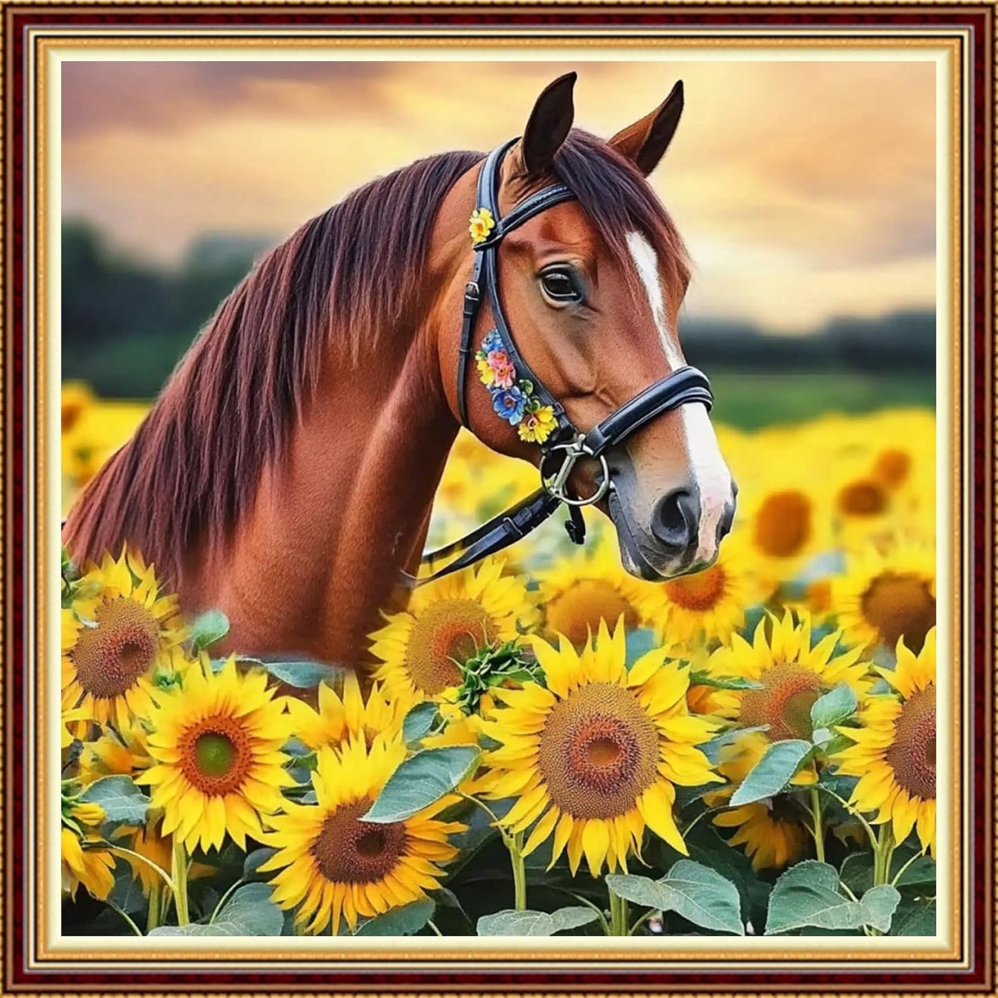 Hopeart Stamped Cross Stitch Kits for Beginner Embroidery Kits for Beginners Adults DIY 11CT Cross Stitch Patterns Needlepoint Kits Crossstitching Kits-Sunflower and Steed 18x18 inch