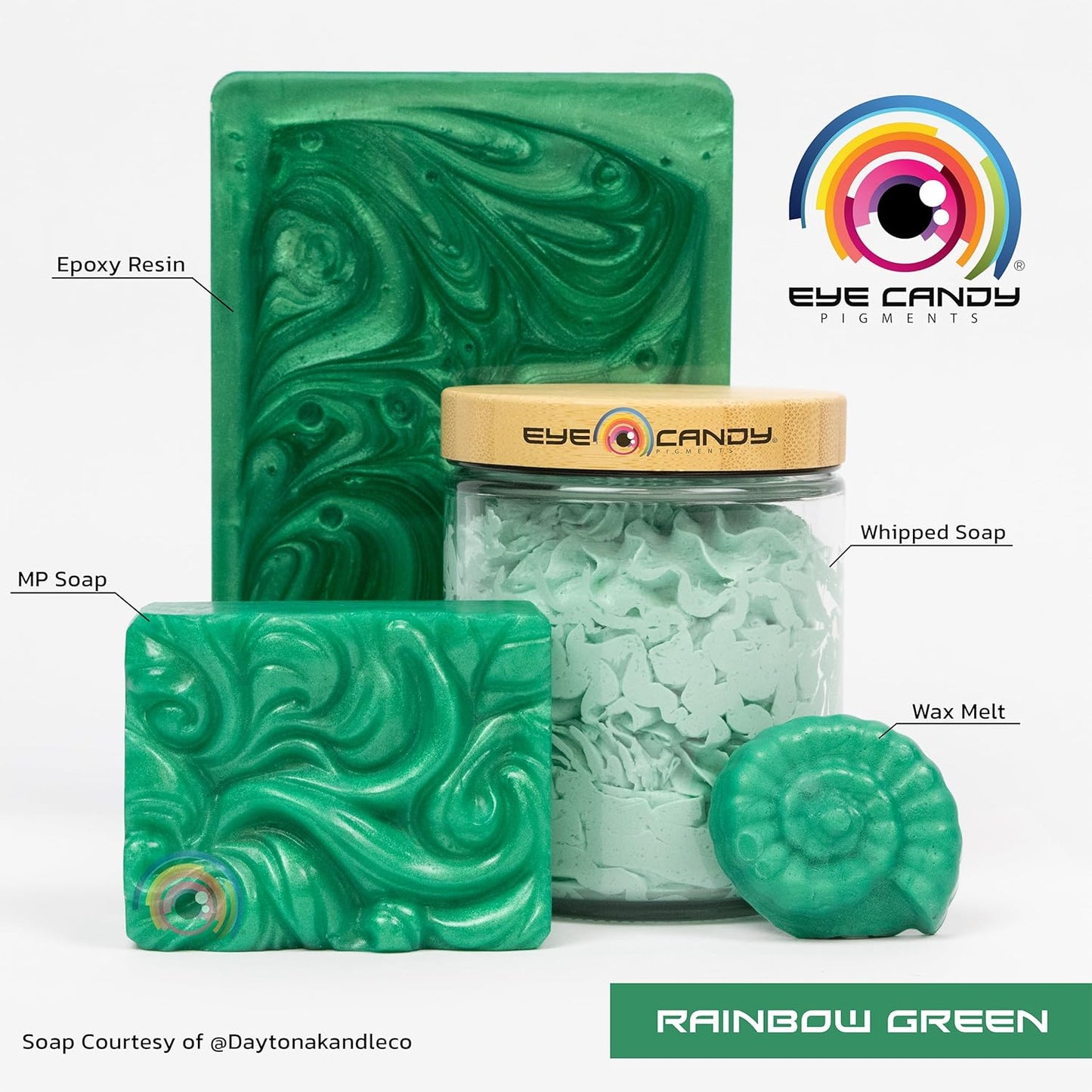 Eye Candy Pigments Premium Green Mica Powder - Rainbow Green (50gr) - for Epoxy, Resin, Soap, Paint, Woodworking, Acrylic Pouring, Bath Bombs, Fishing Lures - DIY Arts and Crafts Additive