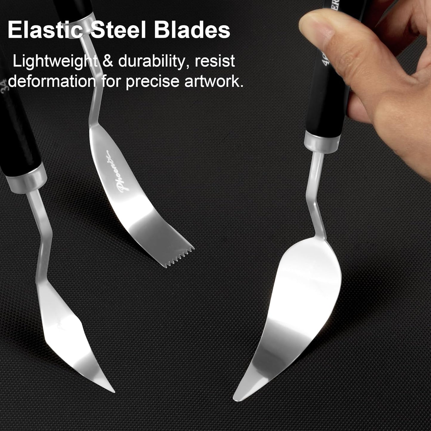 PHOENIX High Flexible Palette Knife Set, 8 Pieces Stainless Steel Painting Knives (32,54,55,50,44,56,53,51) Art Knife with Wood Handle, Paint Spatula for Oil Acrylic Paint