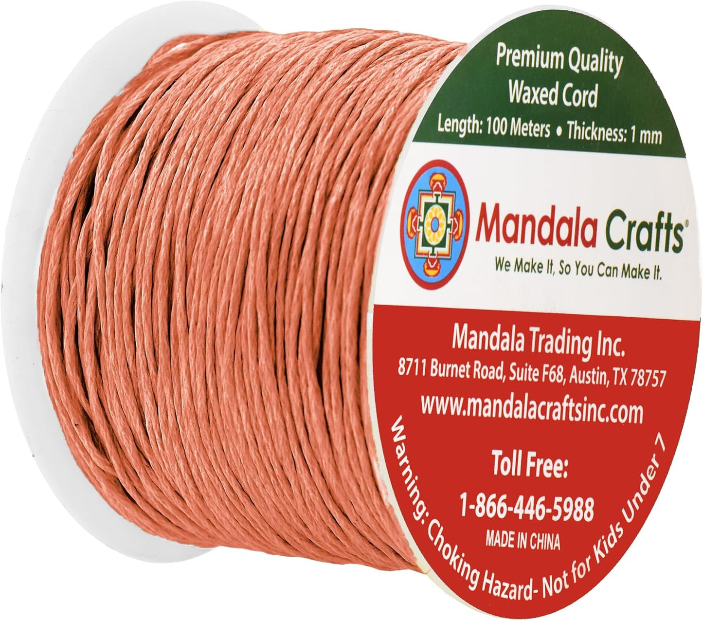Mandala Crafts 1mm 109 Yards Salmon Cotton Waxed Cord for Jewelry Making Bracelet Cord Waxed String - Beading String Thread Jewelry Cords for Necklaces String