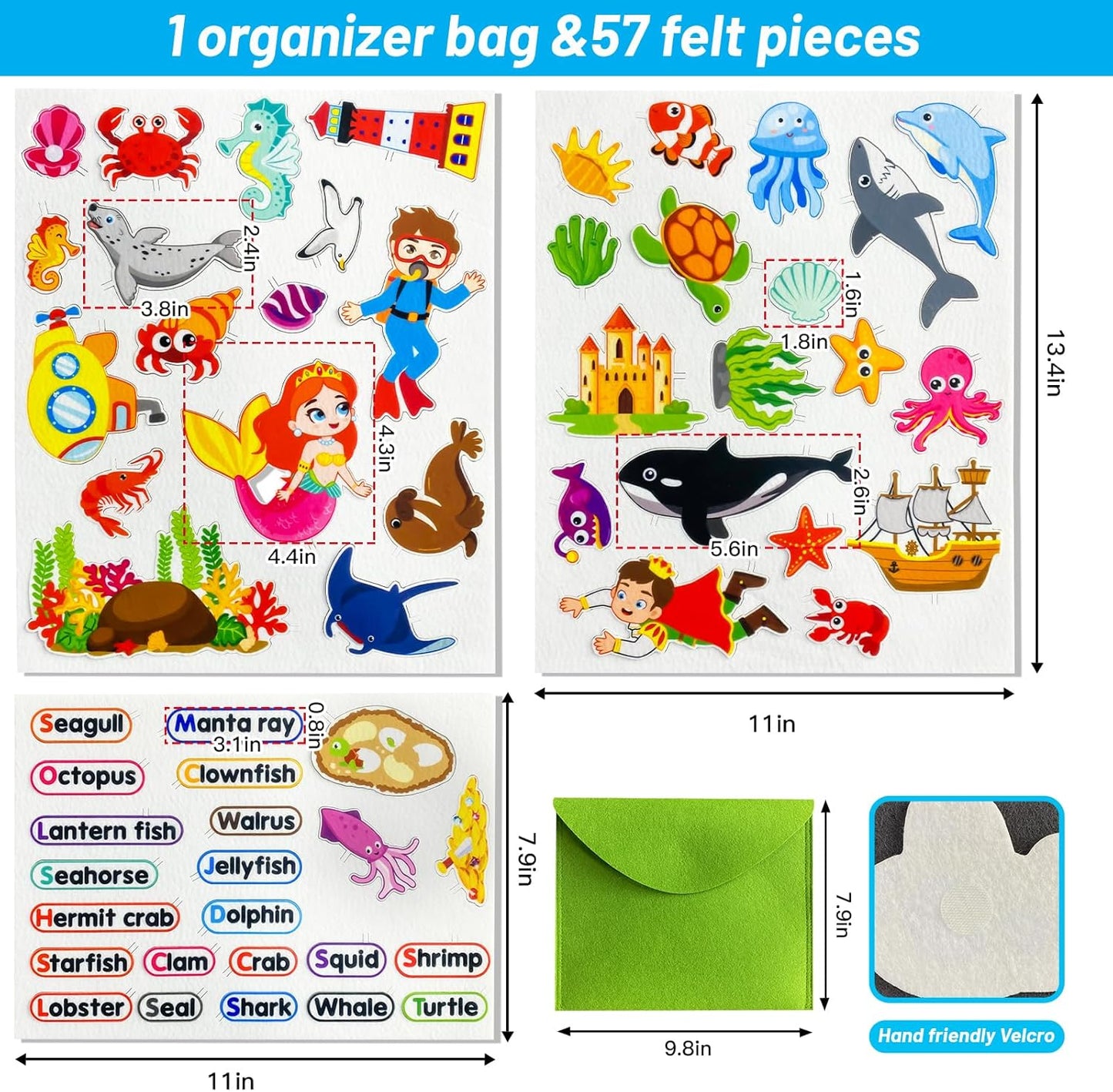 Felt Flannel Board Story Pieces for Toddlers Preschool,Kids Interactive Storytelling Teaching Play Kits for Felt Flannel Board,with Words Pieces(Marine Animals)