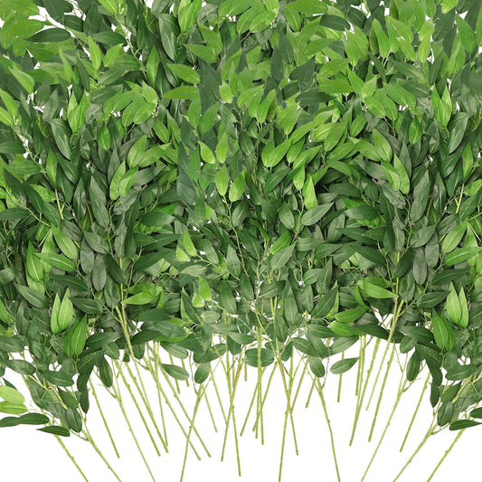 Artificial Italian Ruscus Greenery Stems, Faux Green Leaf Garland Branches Hanging Greenery Spray for Wedding Bouquet Arch Table Centerpiece Home Decor (Green-40 Pack)