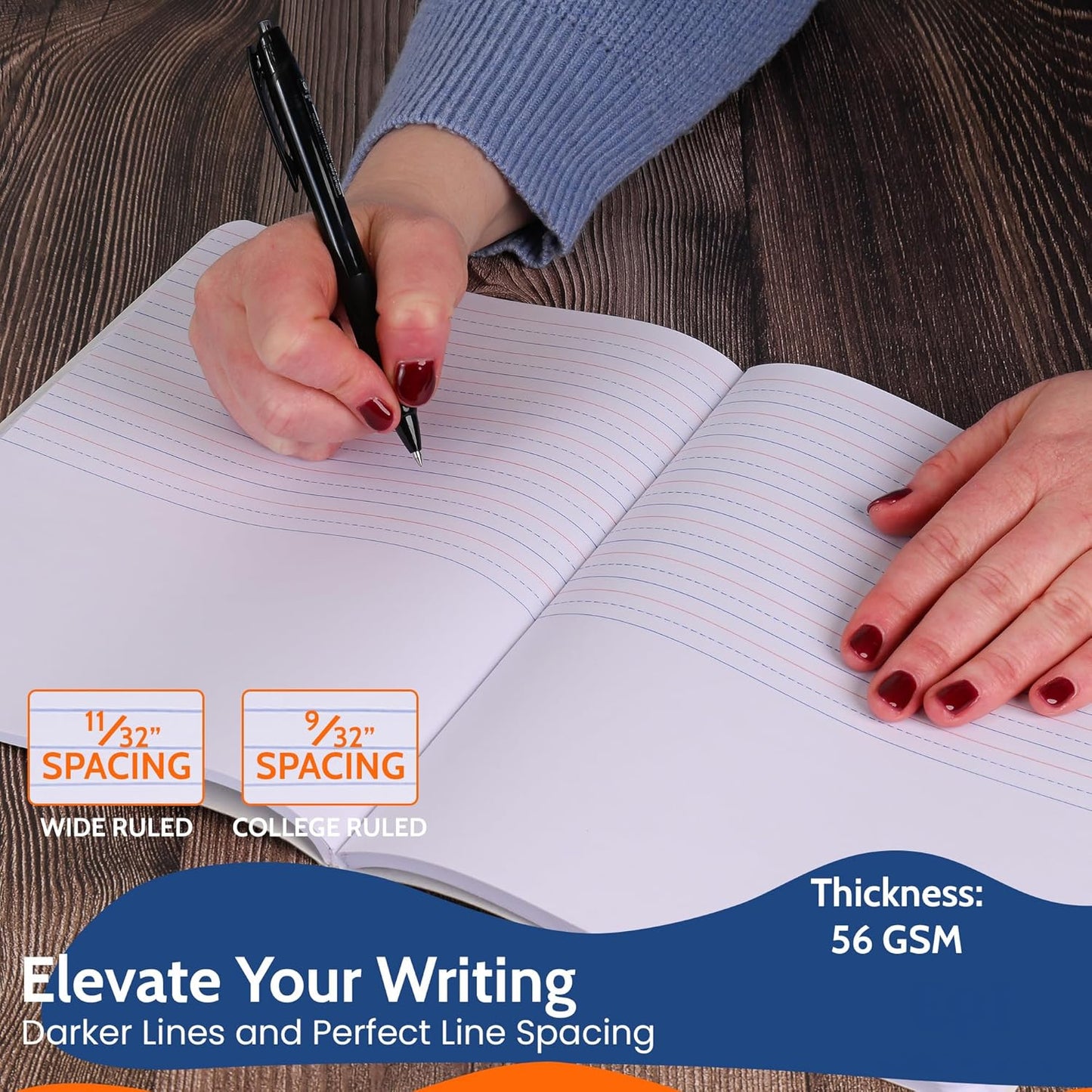 EPI Marble Hardcover Primary Ruled Composition Notebook | 200 Pages (100 Sheets), 9.75 x 7.5 in, Sturdy Sewn Binding | School, Office, Journaling, Notes - 4 Pack