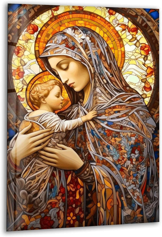 My Photostation.com 30Wx35.5H'' Jesus and Virgin Mary Glass Wall Art Tempered Glass Printing Wall Decor Large Wall Art Wall Hangings