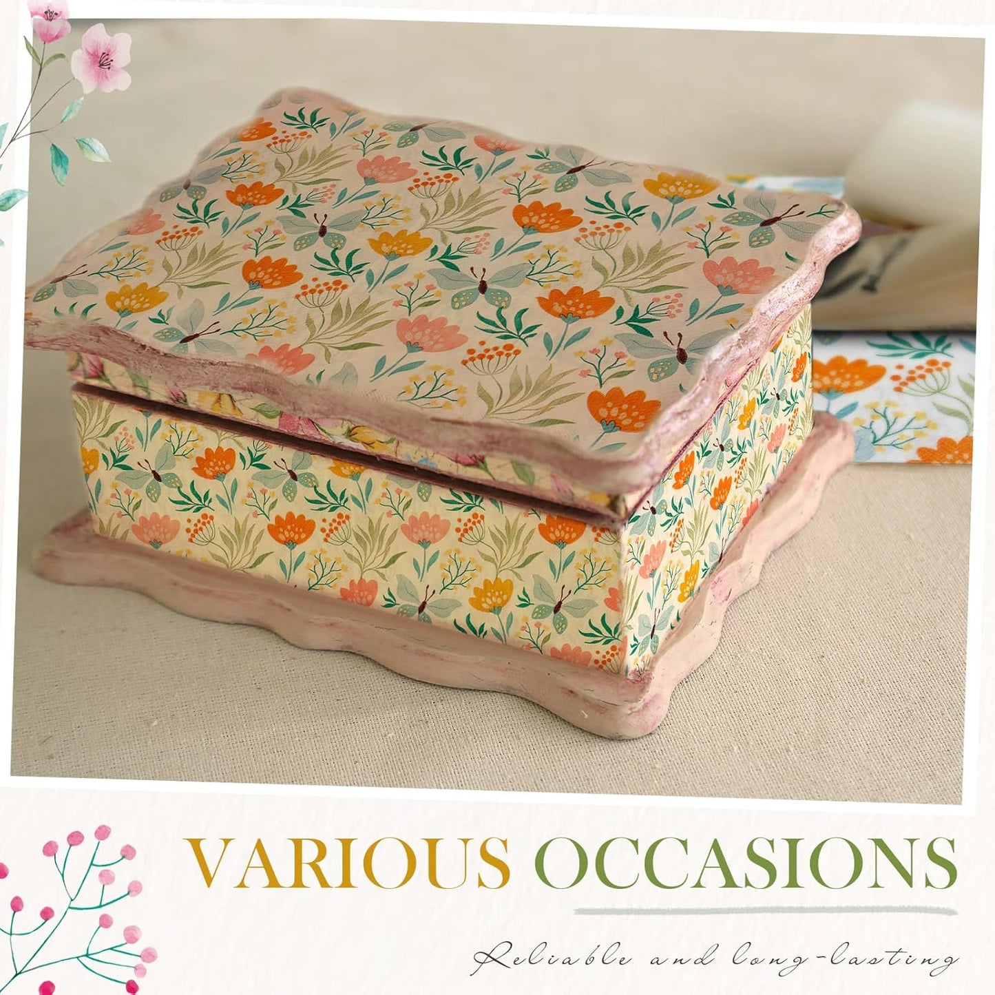 Crtiin 20 Pack Assorted Floral Napkins for Decoupage Toilet Napkins Flower Cocktail Decorative Paper for Birthday Party Beautiful Gorgeous, 20 Styles Each 6.5 inches(Style 3)