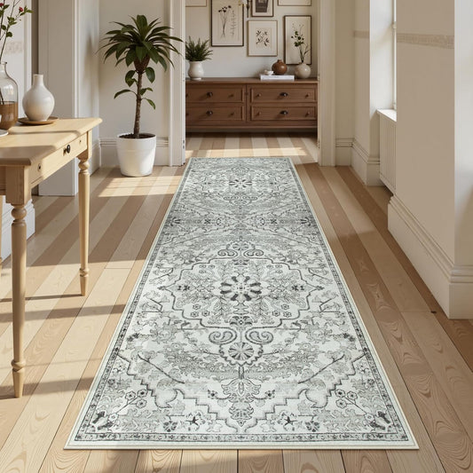 Lahome Bohemian 2'8" x 10' Washable Long Hallway Runner Rug, Soft Kitchen Rug Runner, Non Slip Non-Shedding Stair Carpet Runners for Hall Bathroom Hardwood Floors, Beige