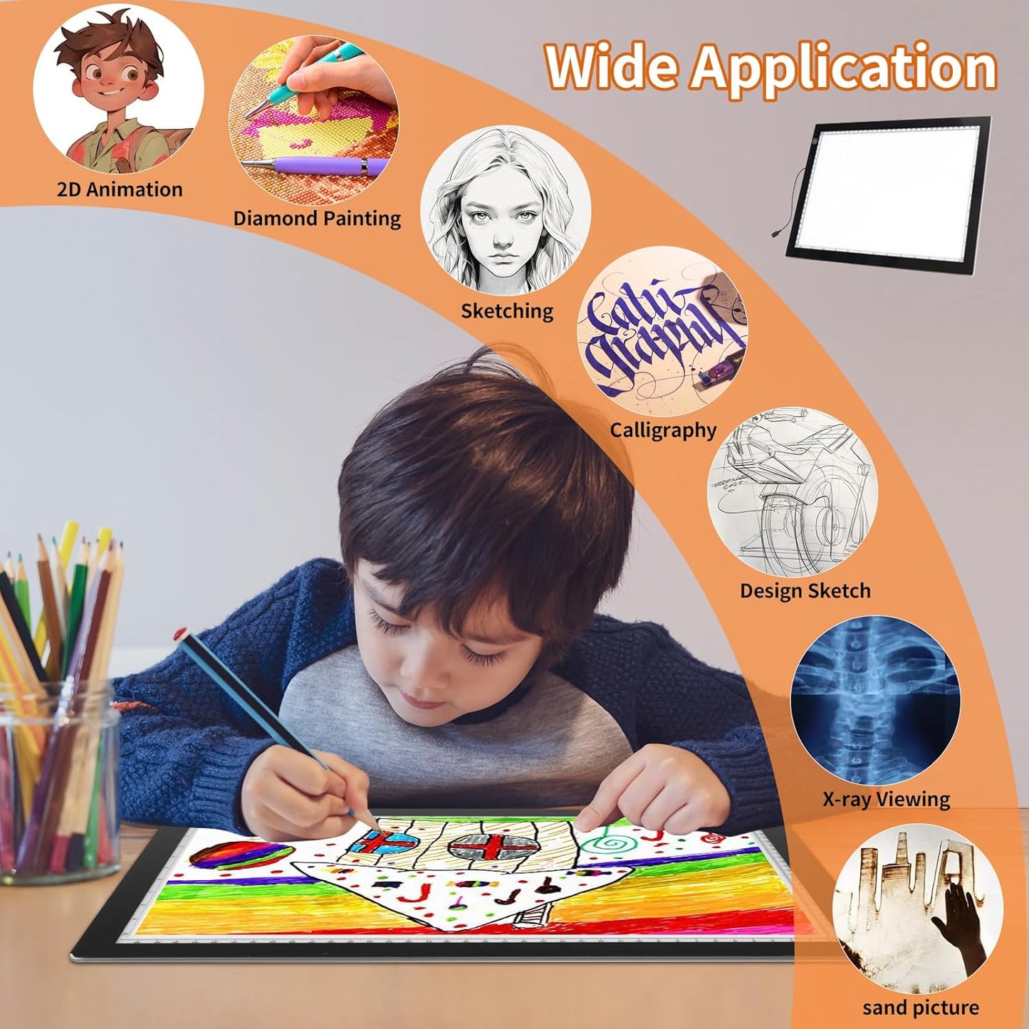 A3 LED Light Box for Tracing, elice Artist Drawing Lightbox Light Table Light Pad Light Copy Board, Up to 8000 Lux Super Bright Lightpad for Cricut Weeding Vinyl, Diamond Painting, Sketching (Black)