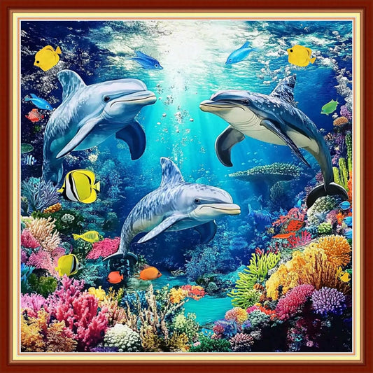 Joyhoor Cross Stitch Kits for Beginners Stamped Cross-Stitch Supplies Needlework preprint Embroidery Kits for Adults DIY Needlepoint Kits Embroidery Patterns 11CT-Underwater World 18x18 inchs