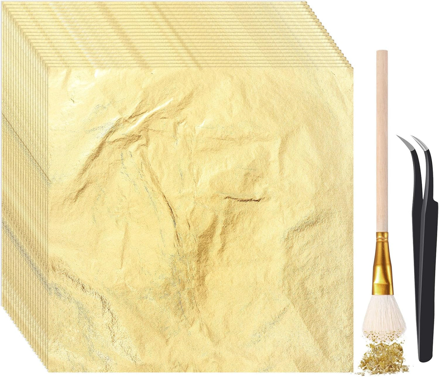 Cunhill 200 Pcs Gold Leaf Sheets for Art Foil Paper Leaf Art Foil Sheets Gilding Brush Thin Paper Craft for Painting Gilding Crafting Decoration,5.5 x 5.5 Inches(Gold)