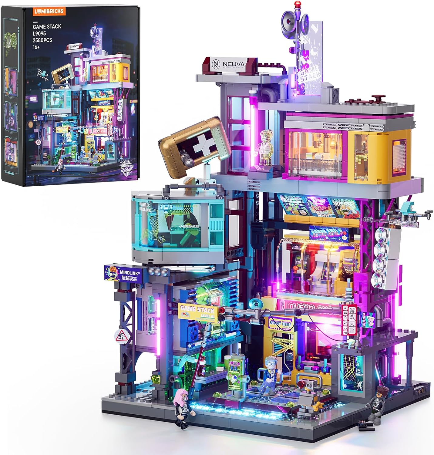 Cyberpunk Game Stack Lighting-Building-Bricks Set - Cyberpunk Neon City Future Gaming Room Street View Collection LED Light Model Set 2580 Pcs for Adults and Sci-fi Lovers