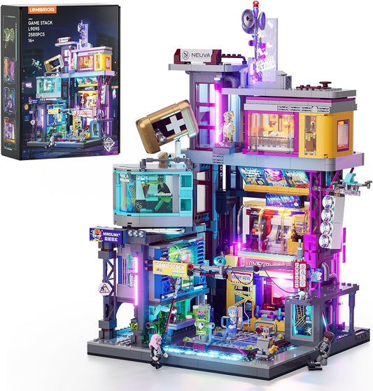 Cyberpunk Game Stack Lighting-Building-Bricks Set - Cyberpunk Neon City Future Gaming Room Street View Collection LED Light Model Set 2580 Pcs for Adults and Sci-fi Lovers