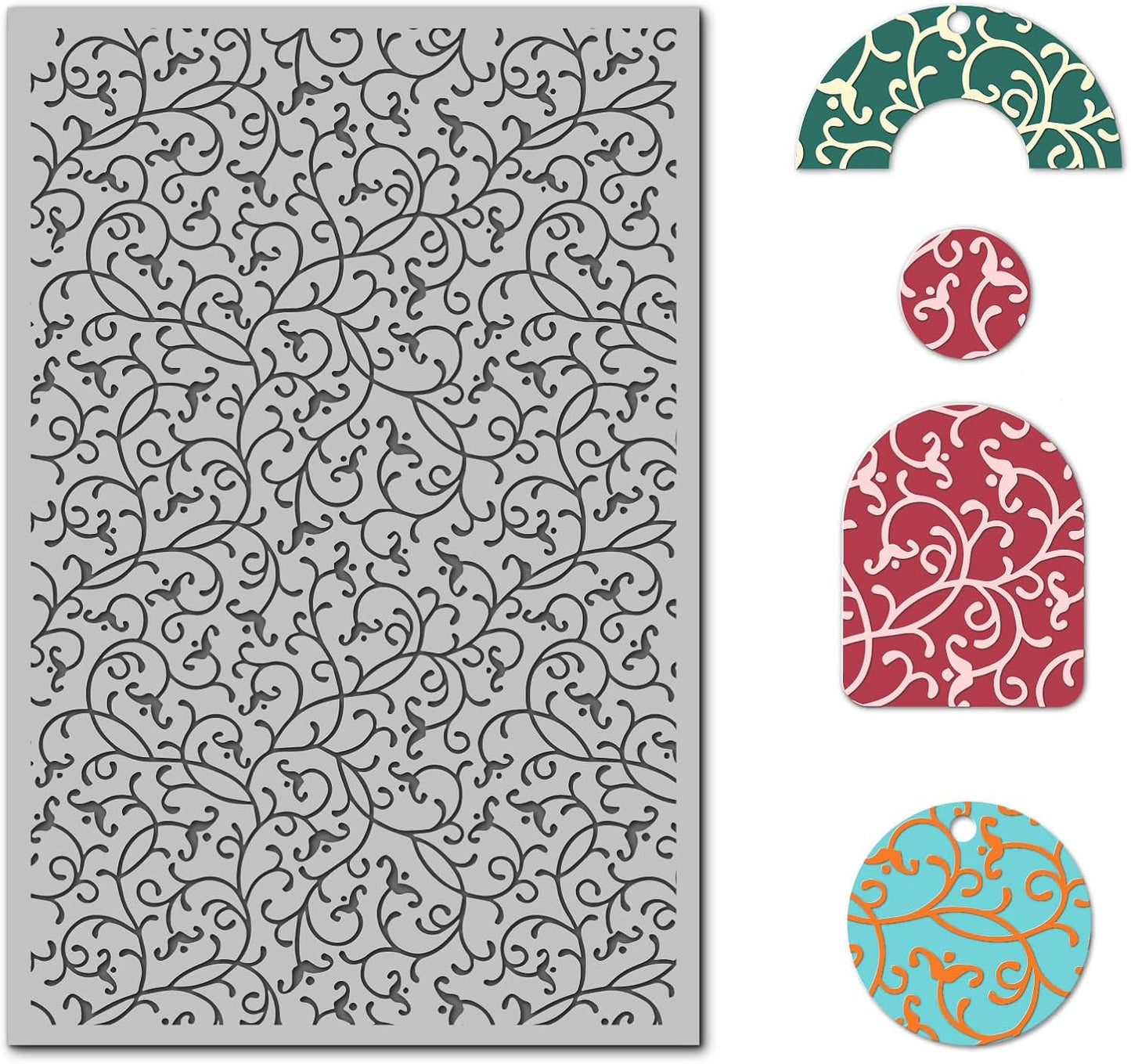 Arbuya Swirls Polymer Clay Texture Mat for Earrings Jewelry Making, Filigree Flowers Clay Texture Sheets for Polymer Clay Projects Floral Stamps for Clay Earrings Tools