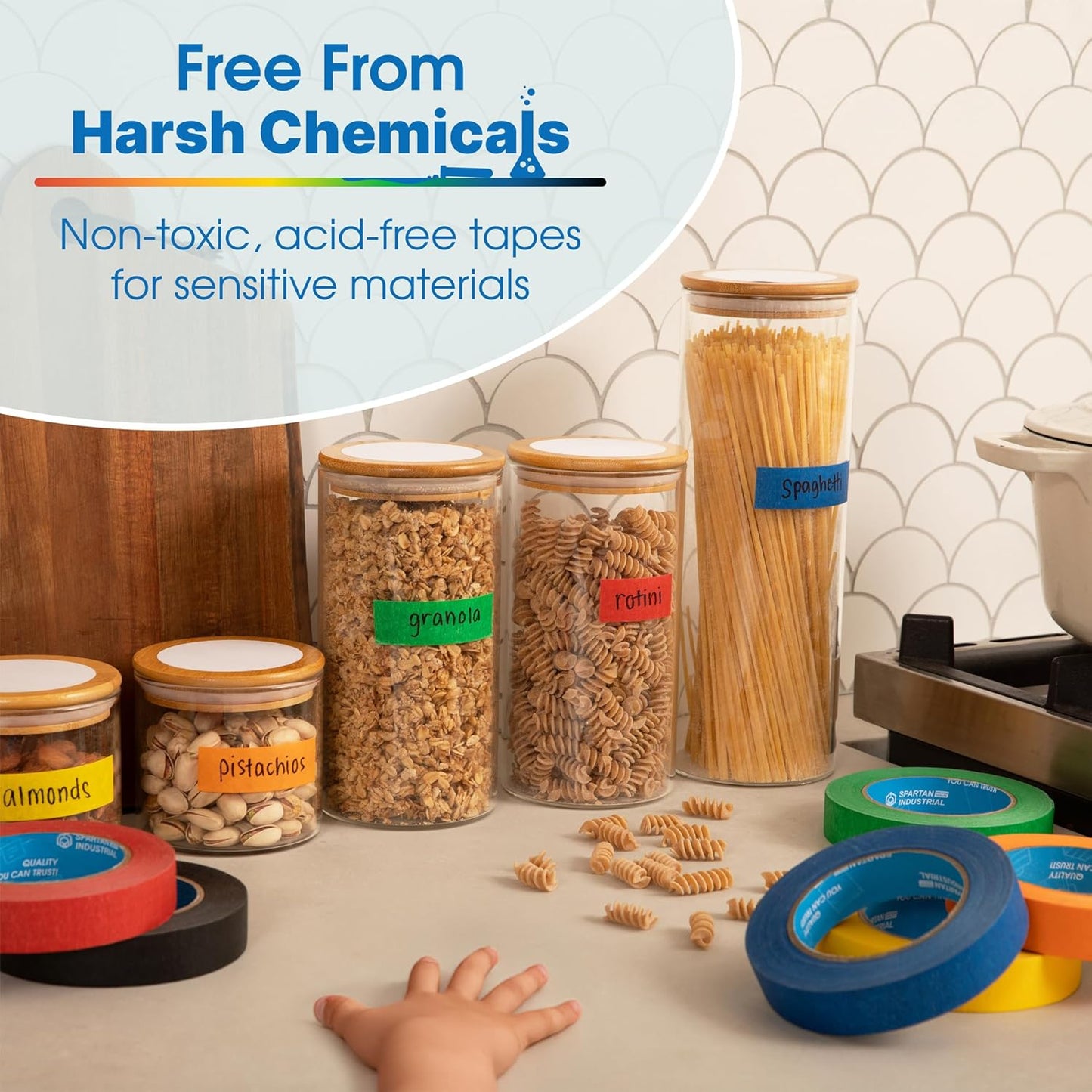 Spartan Industrial - 1" X 60 yd Black Tape - 6 Colored Masking Tape Rolls for Home, Office, School Use - No Residue, 5.5 Mil